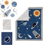 Lambs & Ivy Milky Way Space Galaxy 4-Piece Baby Nursery Crib Bedding Set - Blue/Gray - Image 2